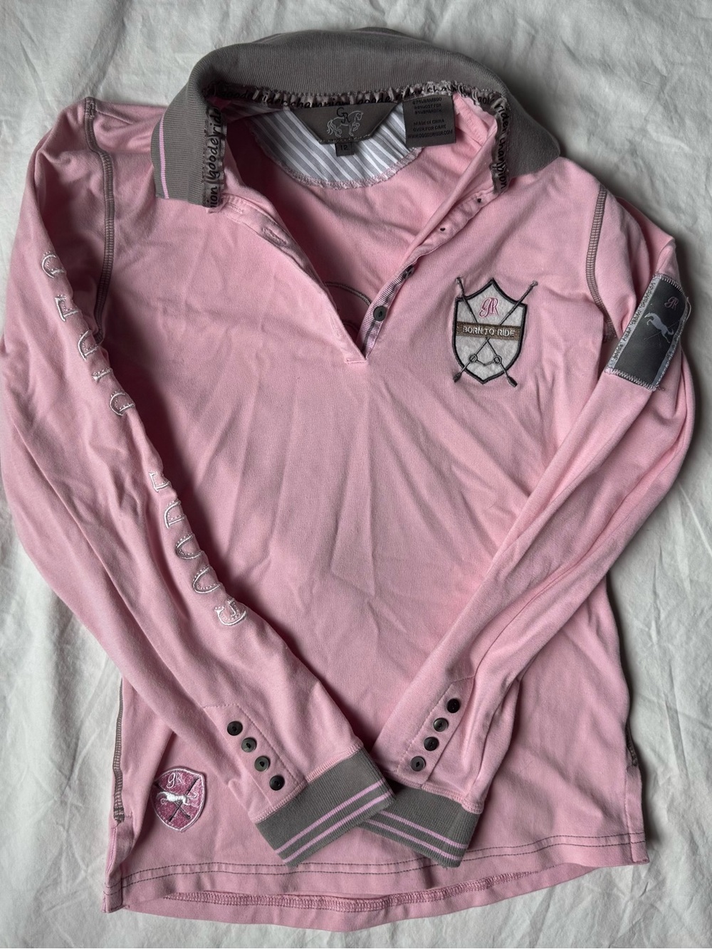 Kids Goode Rider Equestrian Polo Bamboo Blend Pink Long Sleeve